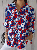 Women's Independence Day Flowers Print Casual Shirt