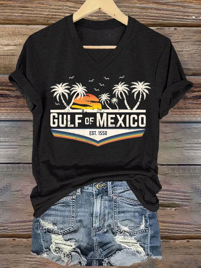 Women's Gulf Of Mexico Printed V Neck T-Shirt