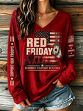 Women's Red Friday Art Print Casual Long-Sleeve T-Shirt