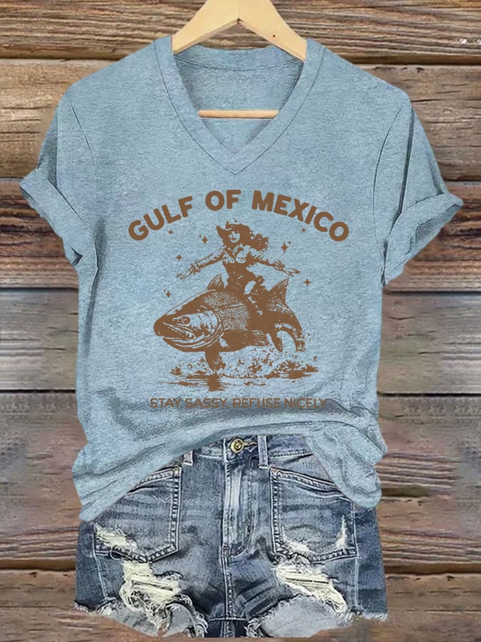 Women's Gulf Of Mexico Stay Sassy Refuse Nicely Printed V Neck T-shirt