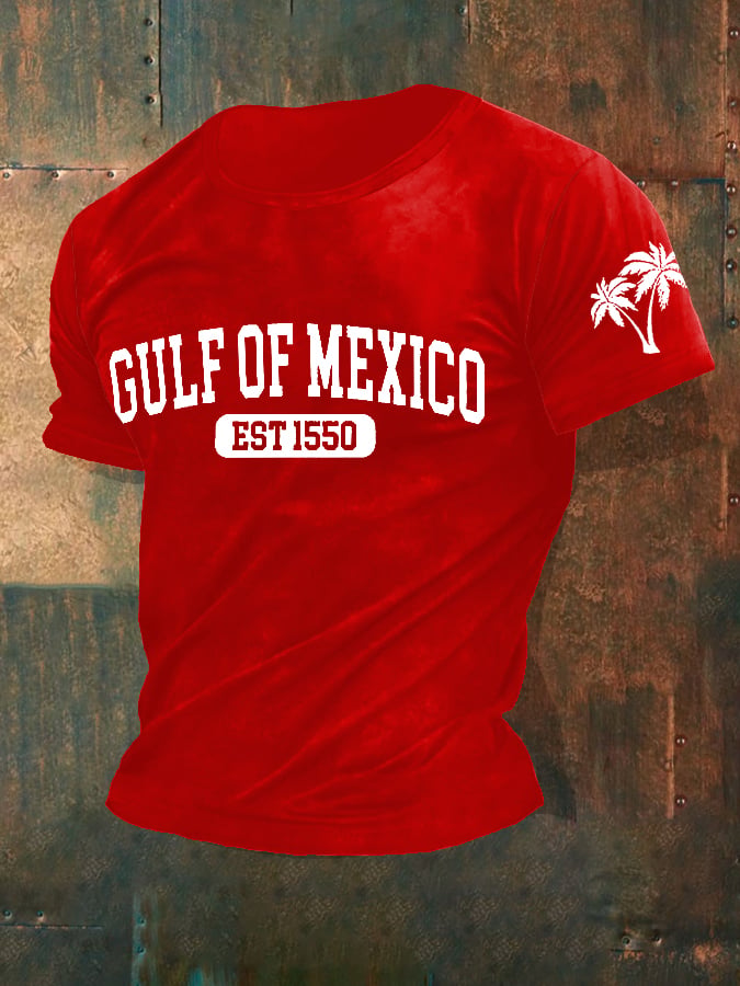 Men'S Retro Gulf Of Mexico Printed Casual Crew Neck T-Shirt