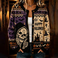 Women's Gothic Halloween Skull-print Casual Cardigan