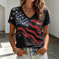 Women's Independence Day Flag Print V-neck Short Sleeve T-shirt