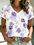Cute Cat And Dog Paw Print T-shirt For Women
