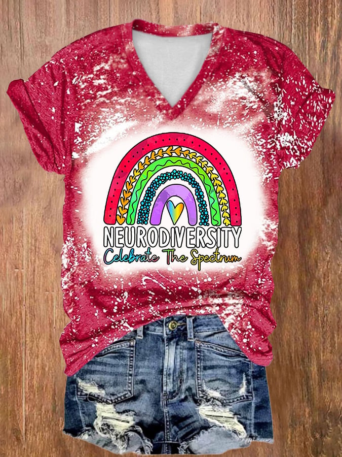 V-Neck Tie Dye Autism Awareness Neurodiversity Celebrate The Spectrum Print T-Shirt