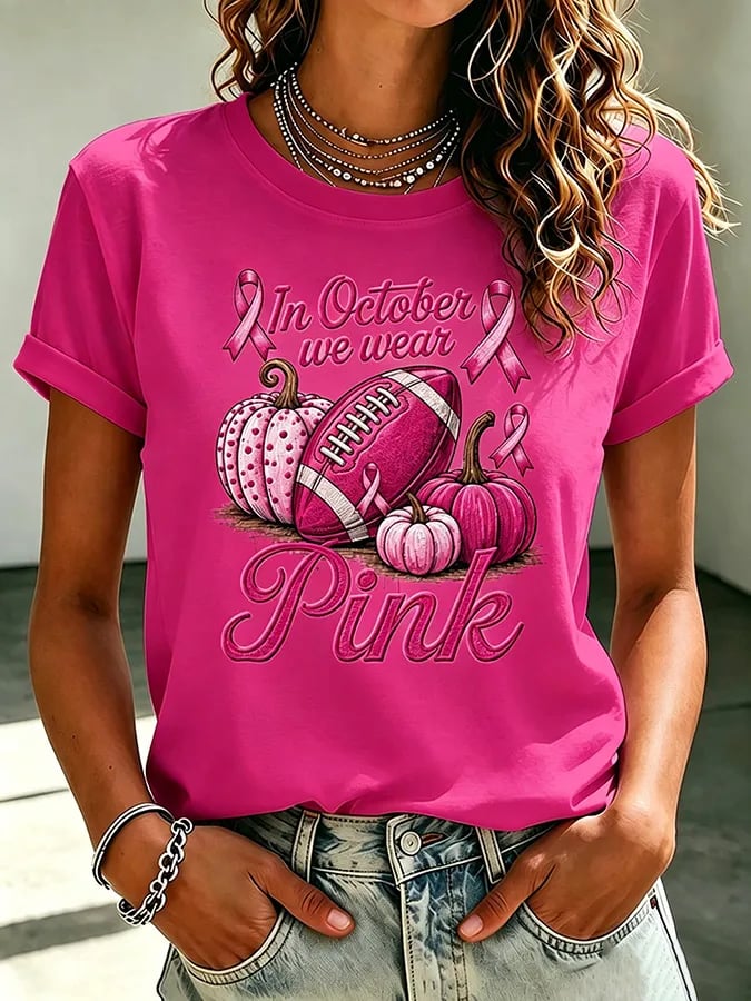 Women'S Pink Art Printed Casual T-Shirt