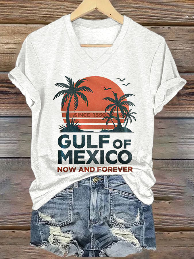 V-neck Retro Gulf Of Mexico Since 1550 Now And Forever Print T-Shirt