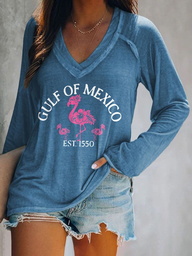 Women's Gulf Of Mexico Print V Neck T-Shirt