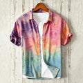 Men's Hippie Peace Traditional Sashiko Gradient Art Linen Blend Shirt
