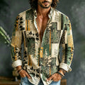 Men's Retro Vacation Color Block Leaf And Floral Cotton Linen Long-sleeved Shirt