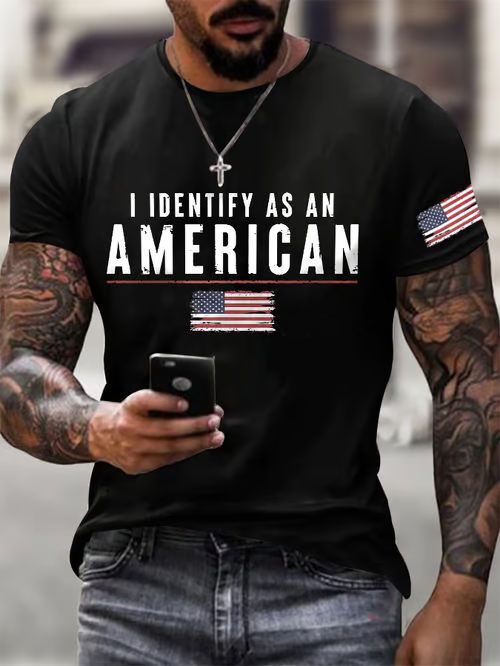 Men'S Independence Day I Dentify As An American Pattern Print Cotton T-Shirt