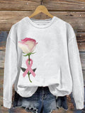 Women's Rose With Pink Ribbon Printed Sweatshirt