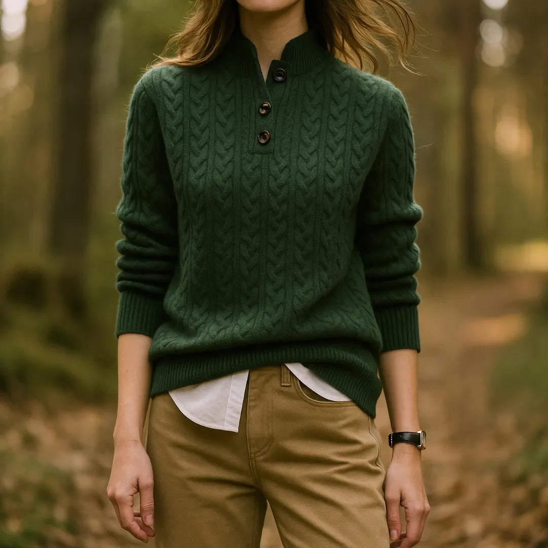 Women's Retro Simple Solid Color Cable Knit Blend Sweater