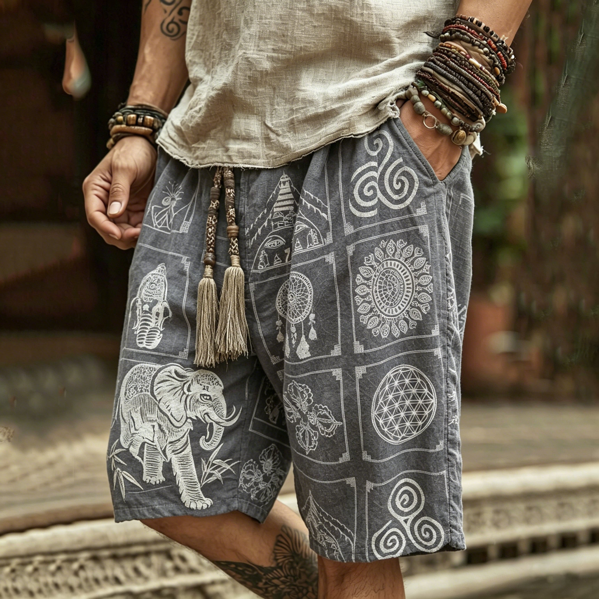 Retro Hippie Yoga Design Shorts