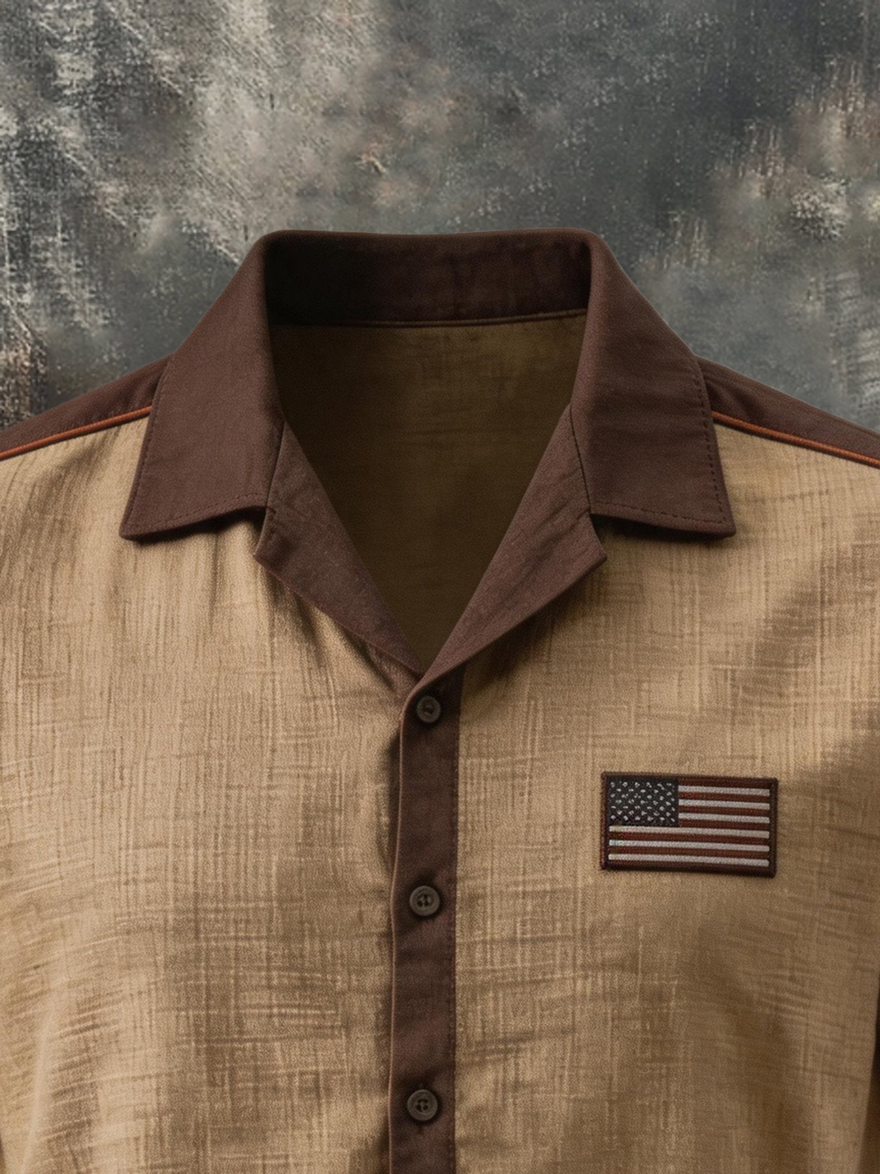 Men's Retro Cotton-Linen Patriot Color-Block Short-Sleeve Shirt