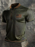 Men'S Retro Patriotic Color-Block Short-Sleeve T-Shirt With Half-Zip Collar