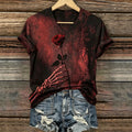 Women's Retro Bohemian Style Skull And Rose Floral Print T-shirt