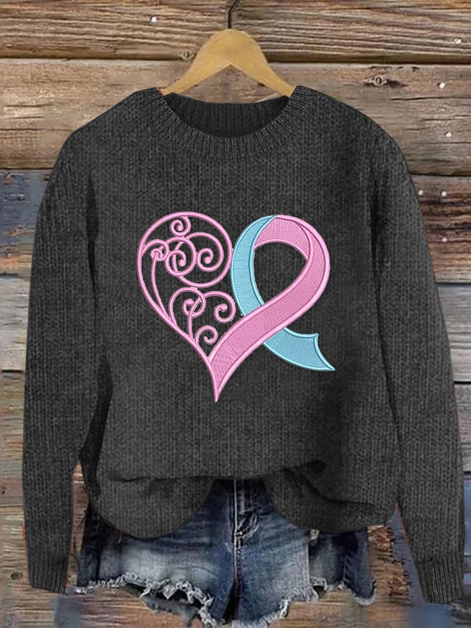 Women's Casual Pink Heart Breast Cancer Sweater