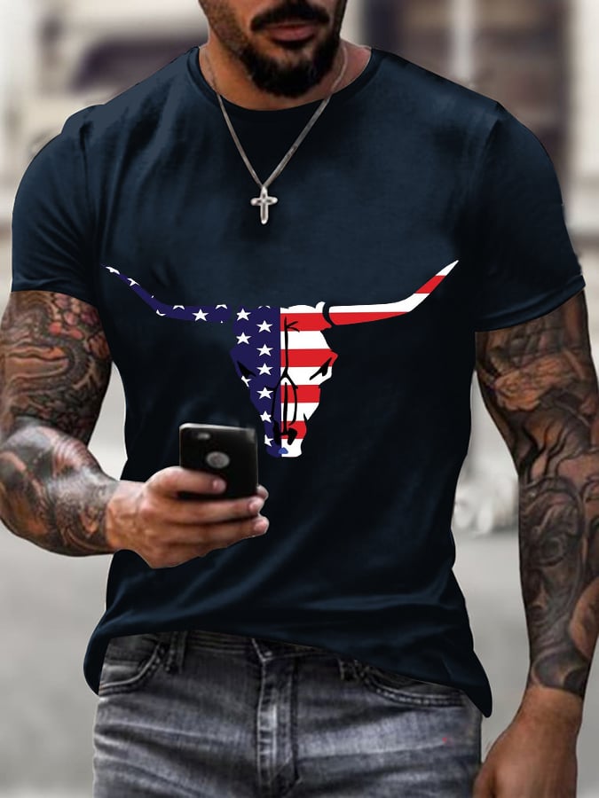 Men's American Flag Independence Day Design Casual T-Shirt