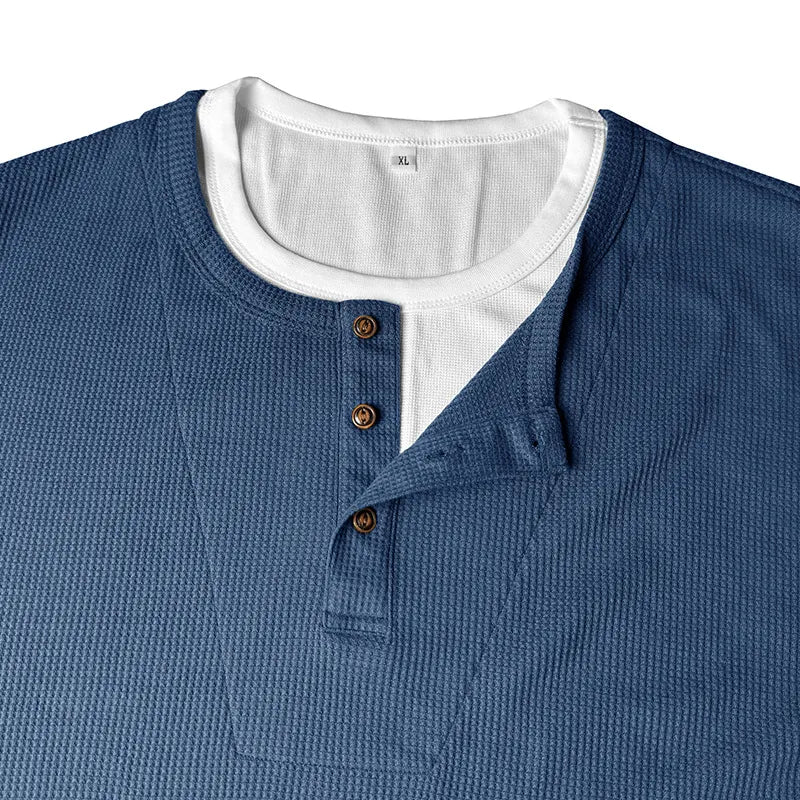 Men's Faux-Layer Waffle-Knit Henley Shirt