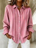 Women'S Striped Lapel Long Sleeved Shirt