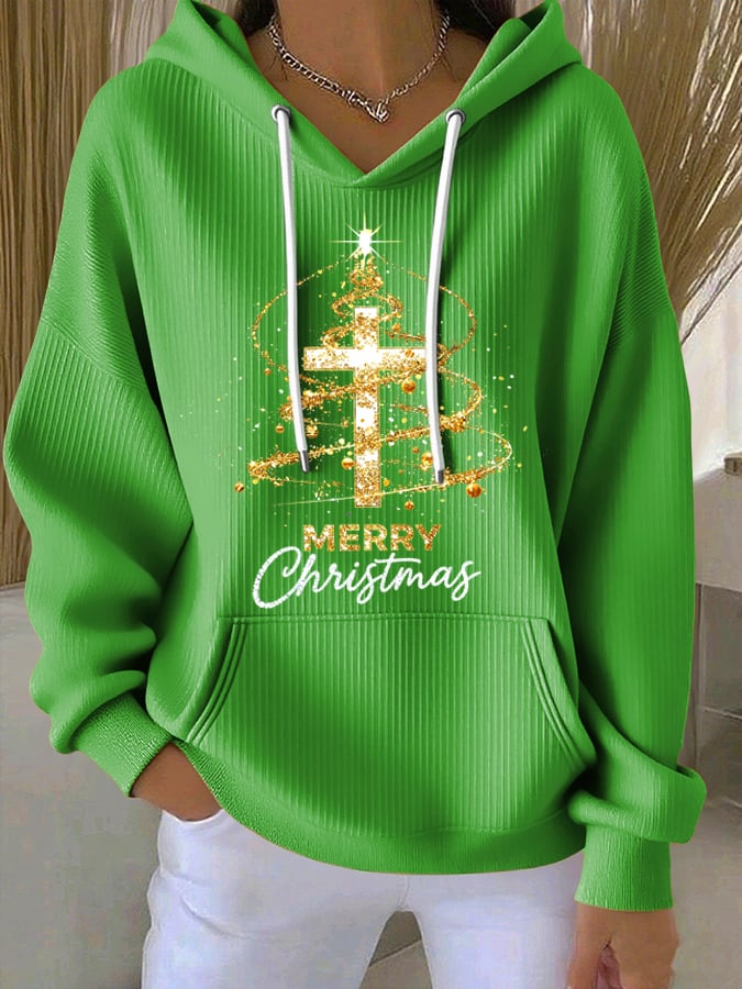 Women's Christmas Faith Cross Print Hoodie