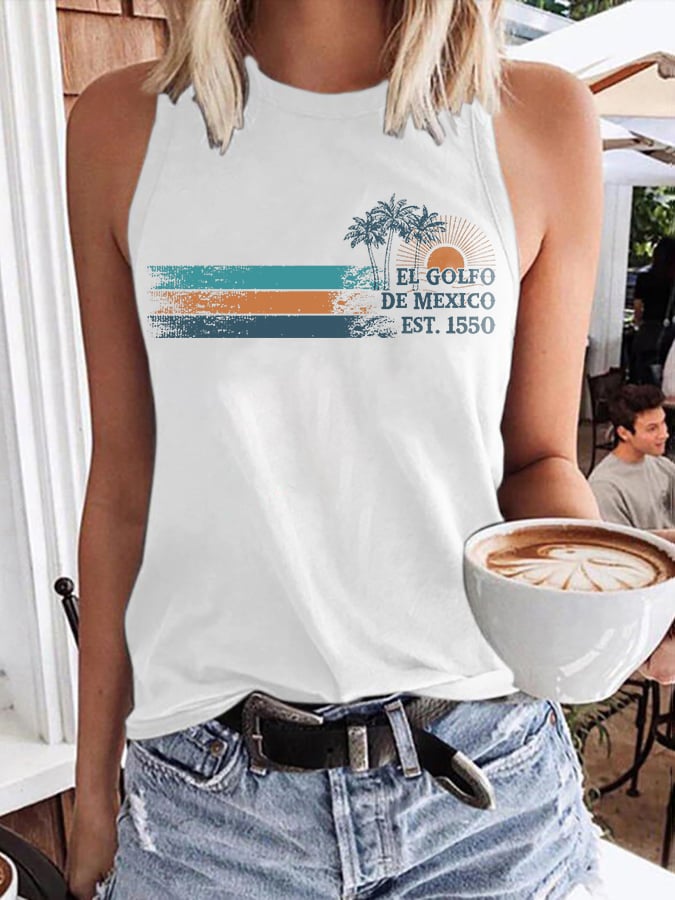 Women's Gulf Of Mexico Print Round Neck Tank Top