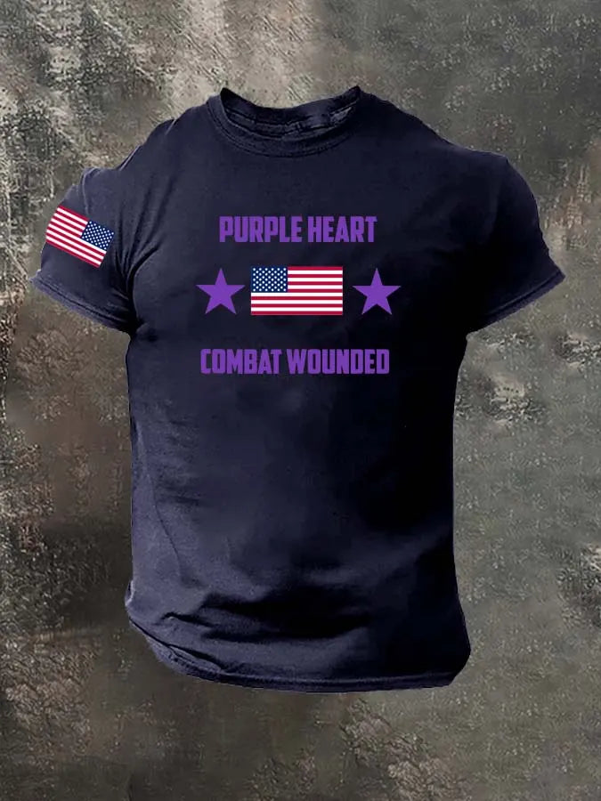 Purple Heart Combat Wounded Pattern 100% Cotton T-Shirt