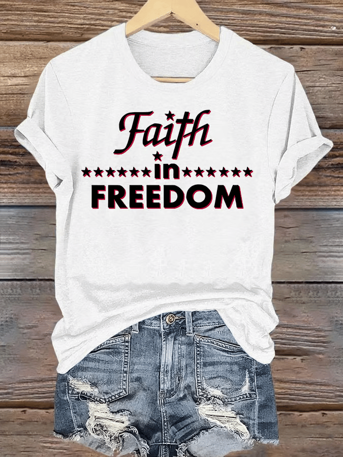 Women's Retro Faith In FREEDOM Print T-Shirt