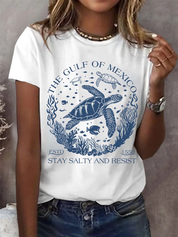Women's Gulf Of Mexico Print Round Neck T-Shirt