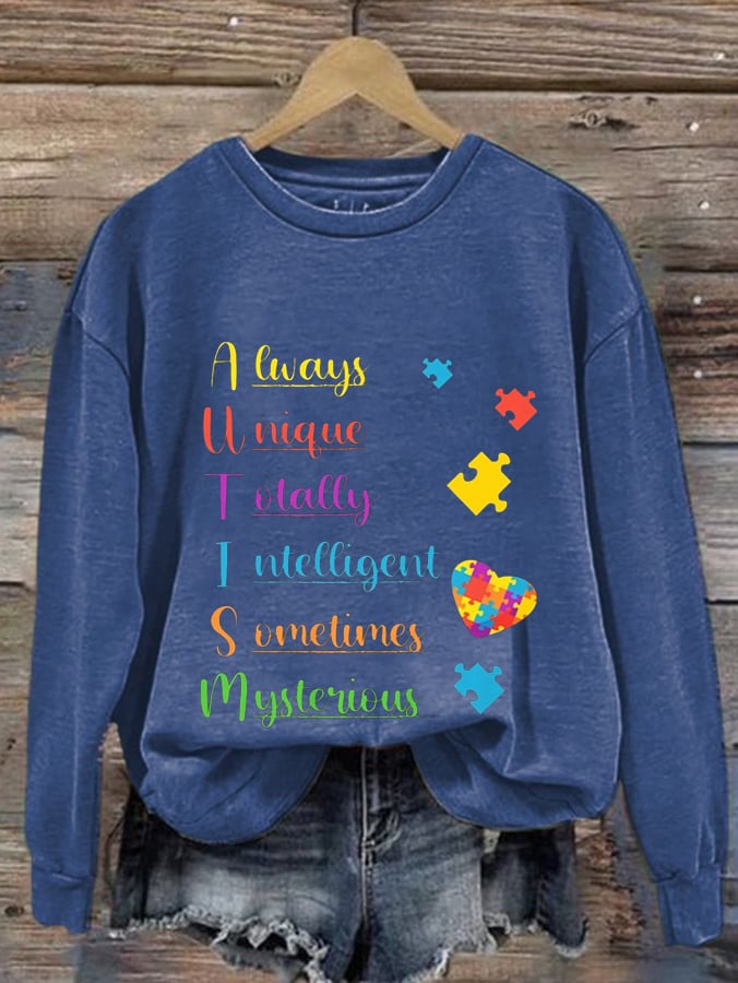 Women'S  Autism Awareness Print Casual Sweatshirt