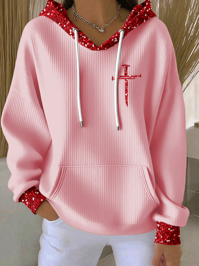 Women's Christmas Faith Print Casual Hooded Sweatshirt