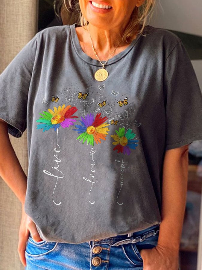 Vintage Autism Awareness Live Love Accept Print T-Shirt