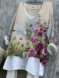 Women's Floral Embroidered Linen Blend Vintage Shirt
