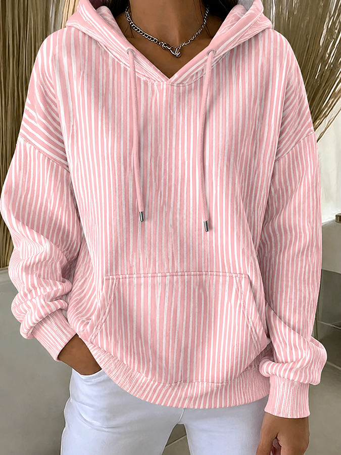 Women'S Casual Striped Hooded Printed Sportswear