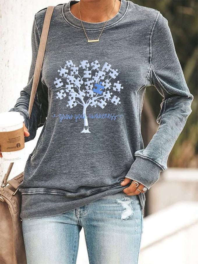 Women's Grow Your Awareness Tree of Life Autism Print Sweatshirt