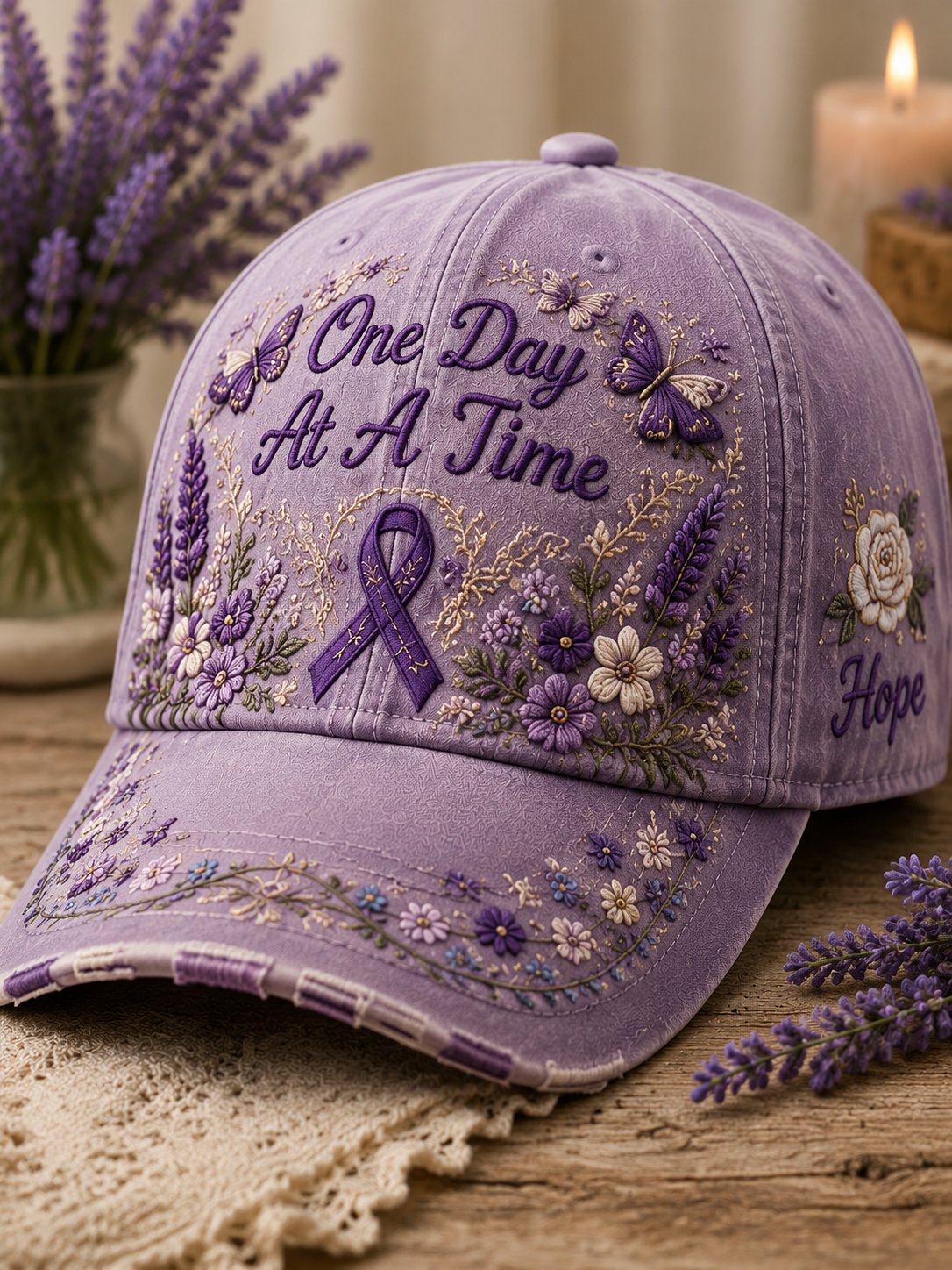 Casual Hat With Purple Floral Print
