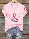 Women's Breast Cancer Awareness Pink Ribbon Hope Print T-Shirt