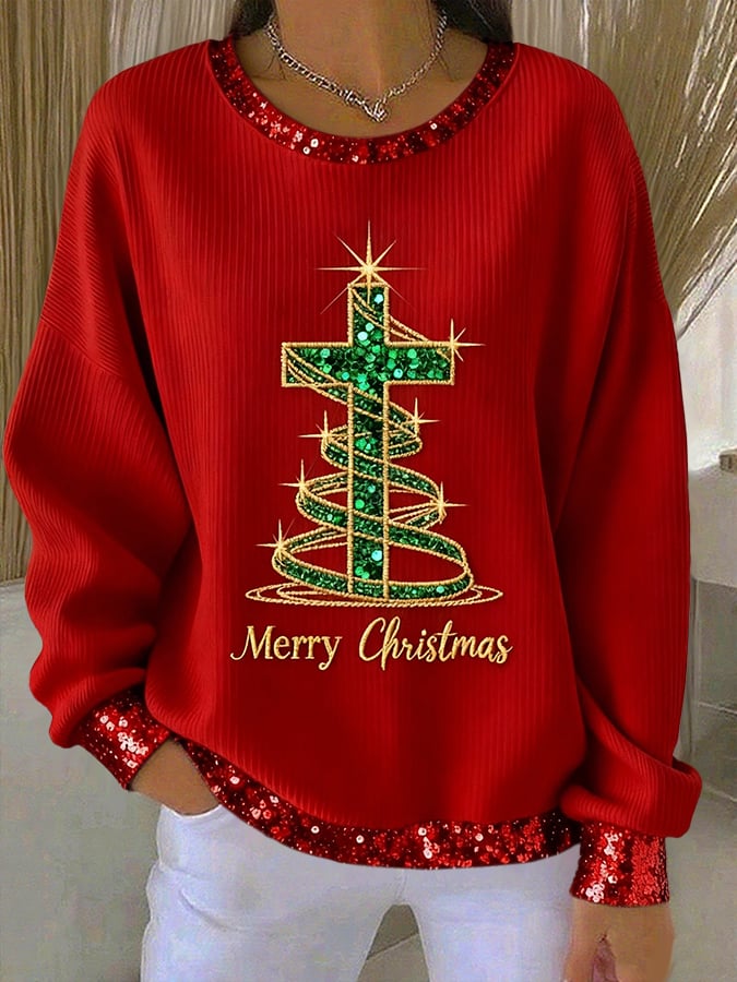 Women's Christmas Cross Print Casual Sweatshirt
