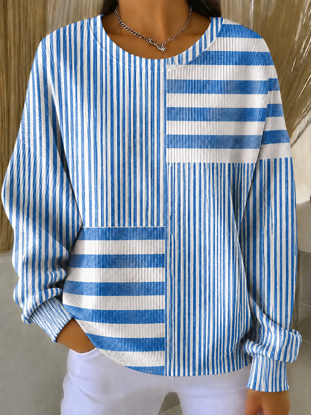 Women'S Breast Cancer Promotional Print Casual Waffle Sweatshirt