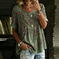 Women's Vintage Floral Art Casual Cotton And Linen Short-sleeved Top