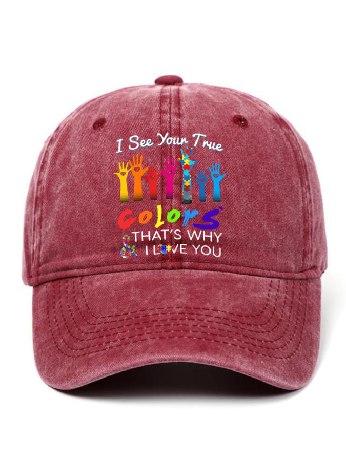 Autism Awareness I See Your True Colors Hands Print Baseball Cap