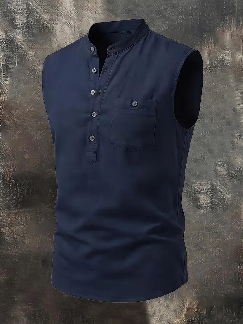 Men's Breathable Cotton-Linen Henley Casual Vest