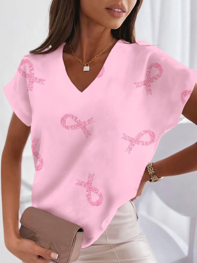 Women's Breast Cancer Awareness Print Casual T-Shirt