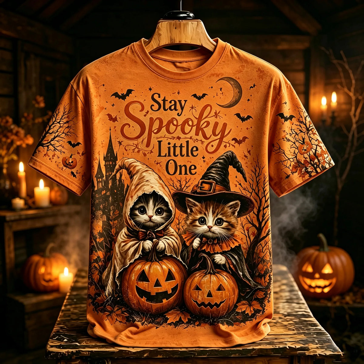 Women's Halloween Style Cat Witch Ghost Print T-shirt