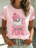 Women'S Pink Art Printed Casual T-Shirt