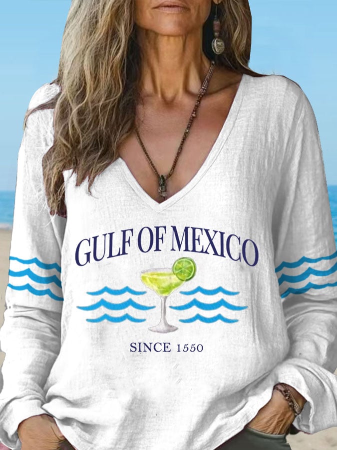 Women's Gulf of Mexico Printed Cotton and Linen Long Sleeve Top