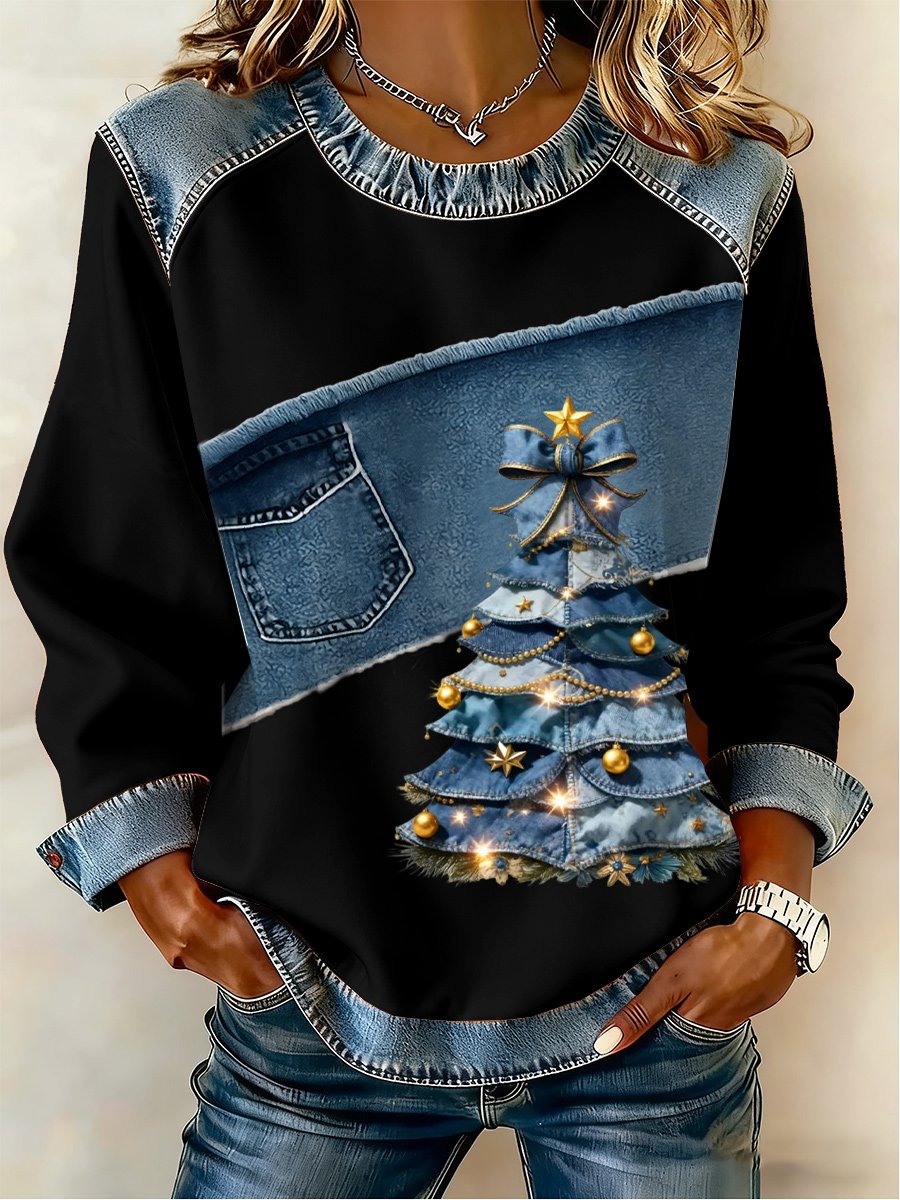 Women's Casual Retro Christmas Tree Sweatshirt