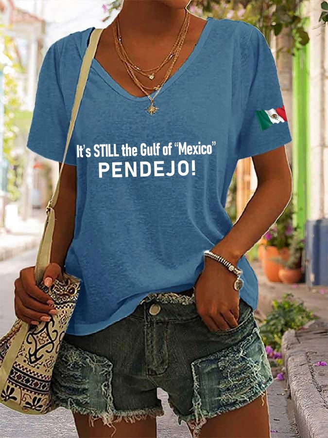 Women's It's Still the Gulf of "Mexico" PENDEJO Print V-Neck T-Shirt