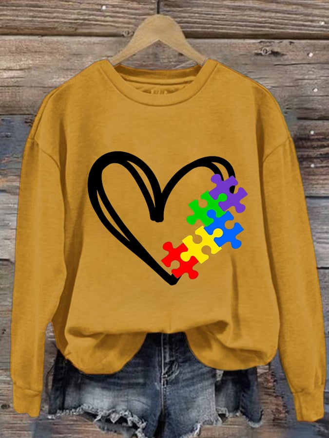 Women's Autism Awareness Print Long Sleeve Sweatshirt